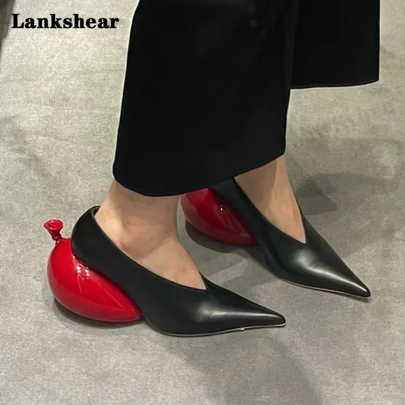 Red Balloon Bottom Heel Shoes Pointed Toe Pumps Women's High Heels Pointed Toe Fashion Casual Shoes Solid Color Size 35-39