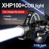 2000lm most powerful headlamp xhp100cob head flashlight adjustment camping headlight 18650 usb rechargeable light for hunting