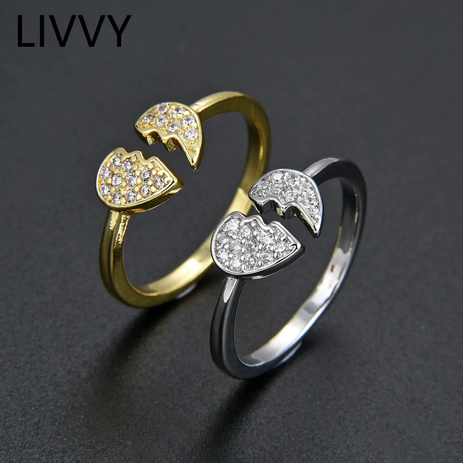 

LIVVY Silver Color Broken Heart Ring for Women Hip Hop Couple Fashion Creative Design Opening Adjusted Jewelry