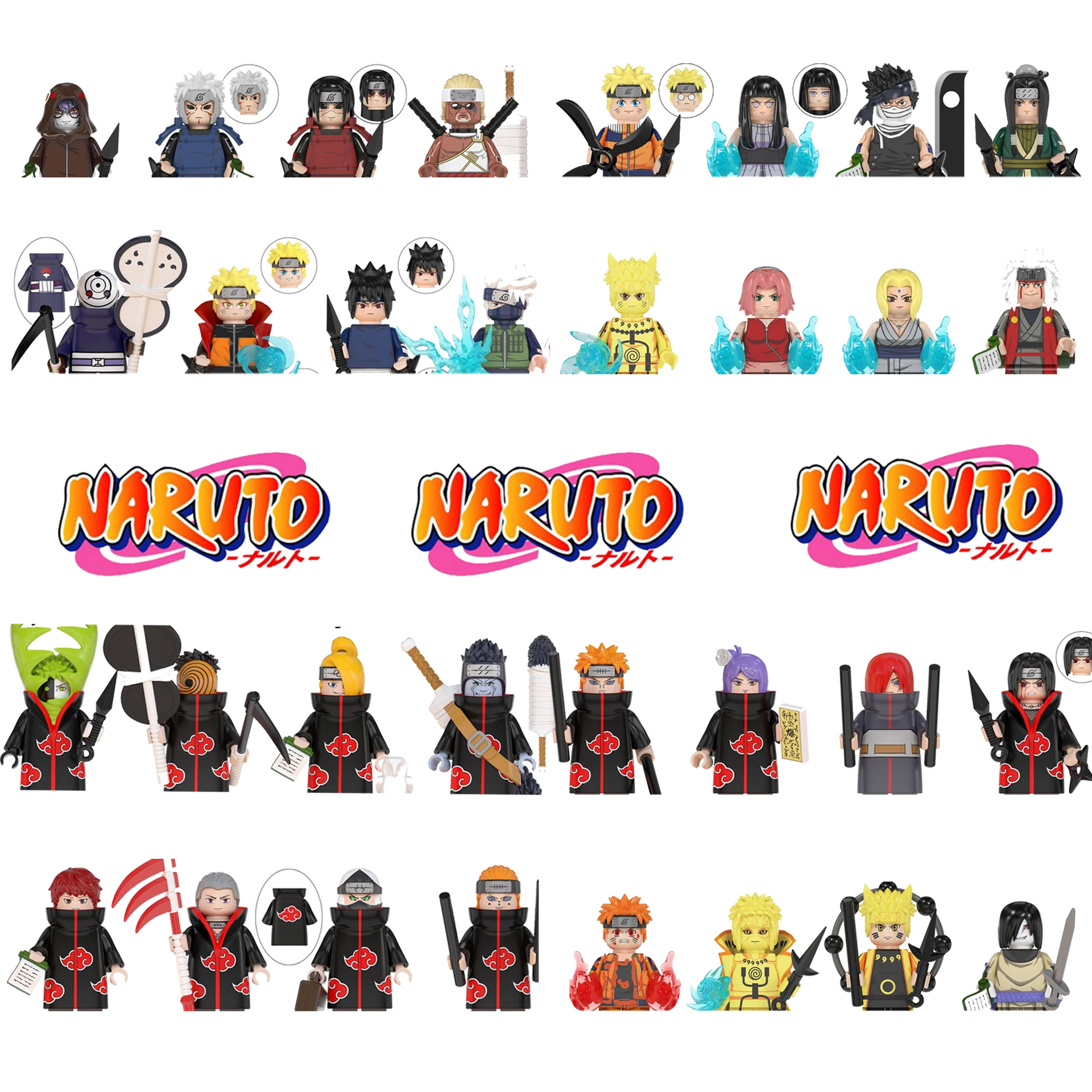 

Naruto Sasuke Kakashi Akatsuki bricks Building Blocks Anime cartoon Mini Action Figures Heads Assembly Toys kids Birthday Gifts