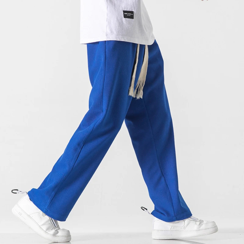 

Новые мужские повседневные брюки с эластичной талией на шнуровке стиль Харадзюку Вафельная Ткань мужские брюки размера плюс Джоггеры для м...