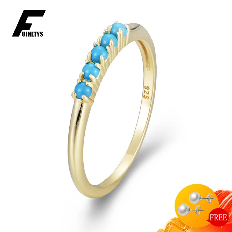 

Luxury Finger Ring 925 Sterling Silver Jewelry with Turquoise Gemstone Accessories Rings for Women Wedding Party Promise Gifts