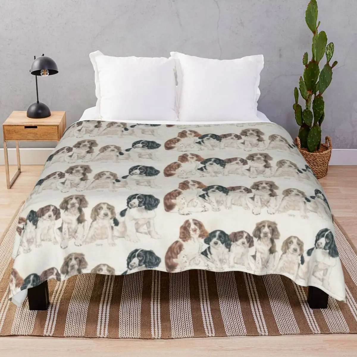 

English Springer Spaniel Puppies Blankets Velvet Autumn/Winter Portable Throw Blanket for Bed Home Couch Camp Office