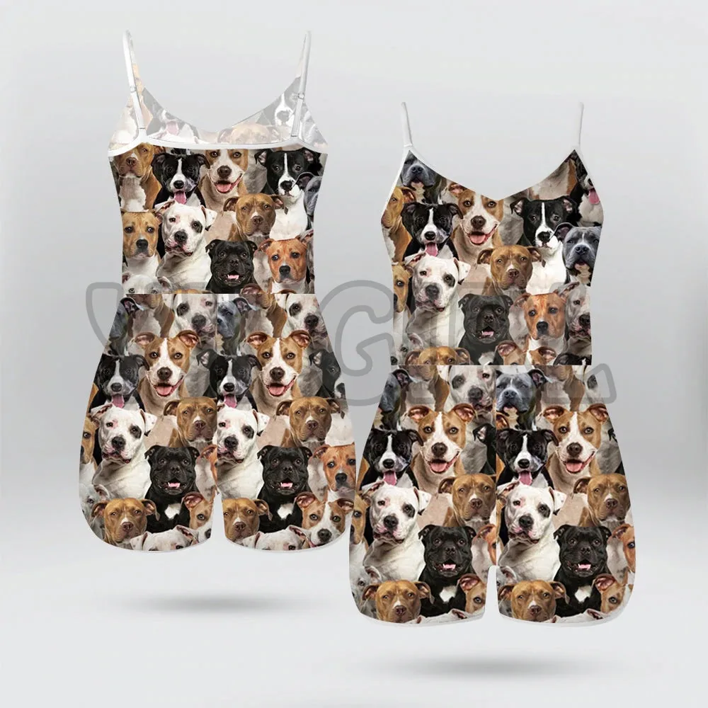 YX GIRL A Bunch Of Staffordshire Bull Terriers For Ladies Soft Breathable 3D AllOver PrintedRompersSummerWomen's Bohemia Clothes