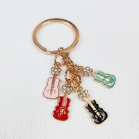 guitar fashion colorful keyring keychain zircon music small fresh birth gift special lovely backpack bag pendant metal dk0029