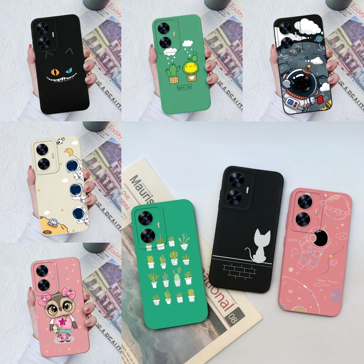 Для OPPO Realme C51 C53 C55 Narzo N53 Чехол Cute Avocado Cat Мягкий силиконовый противоударный чехол