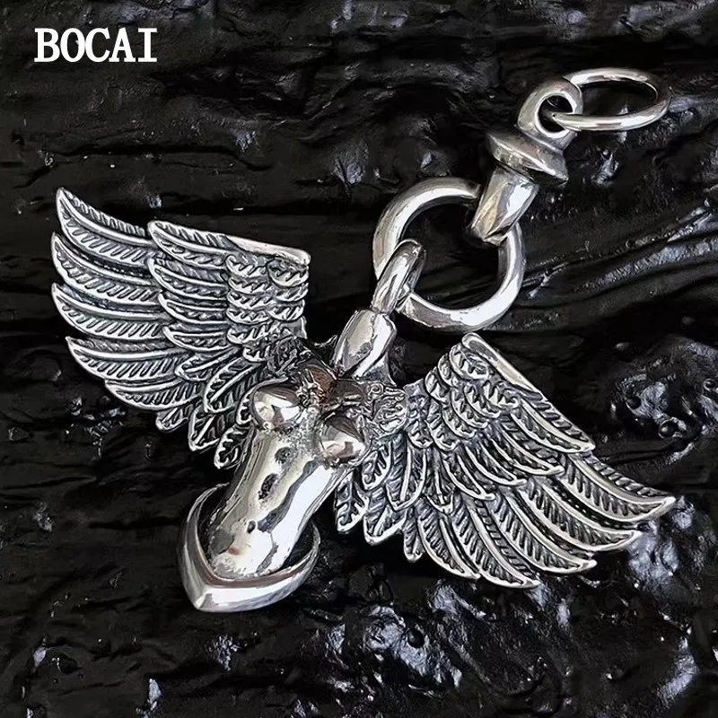 

Новый винтажный Модный индивидуализированный кулон BOCAI из стерлингового серебра S925 пробы с крыльями ангела для мужчин и женщин в стиле пары