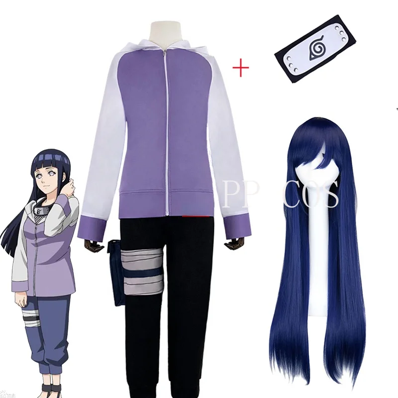 Костюм для косплея аниме BORUTO длинный парик Хината худи брюки повязка на голову