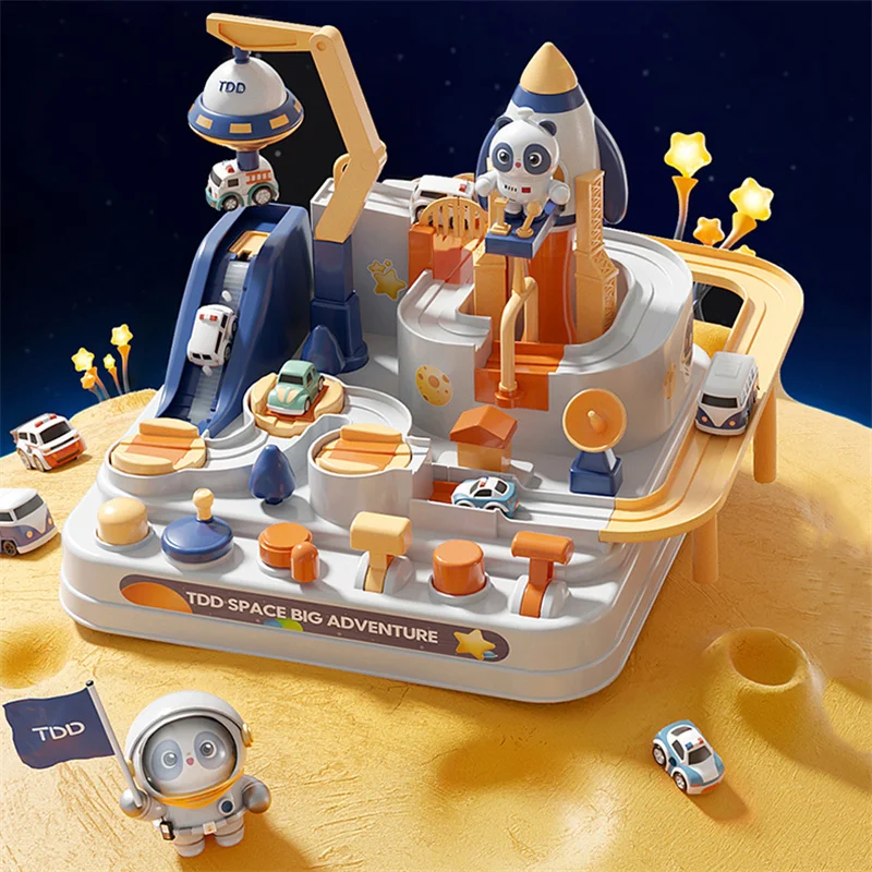 

Track Racing Rail Car Toys Space Car Adventure Pass through Toy Children Interactive Brain Game Mechanical Educational Toy Gifts