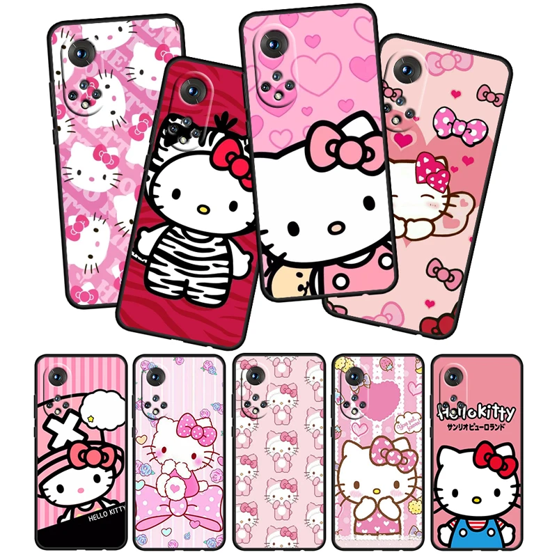 

Hello Kitty Pink Cartoon For Honor 60 50 30 20 Pro Plus 5G Funda Cover Coque Capa Magic3 Play5 5T Soft Silicone Black Phone Case