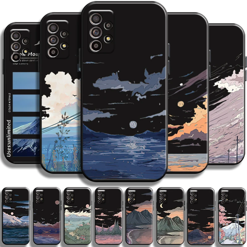 

Night Landscape Painting Phone Case For Samsung Galaxy A52 4G A52 5G Black Cases Funda TPU Shell Cover Shockproof