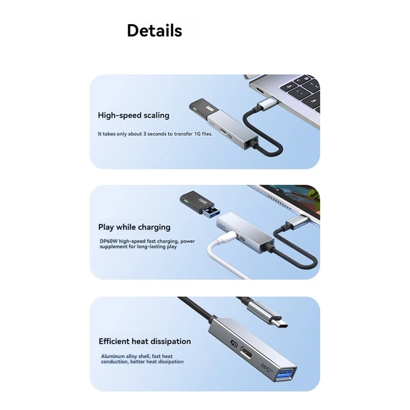 USB 3.2 Type-C HUB 5 Гбит/с 60 Вт PD адаптер OTG для зарядки Высокоскоростной преобразователь