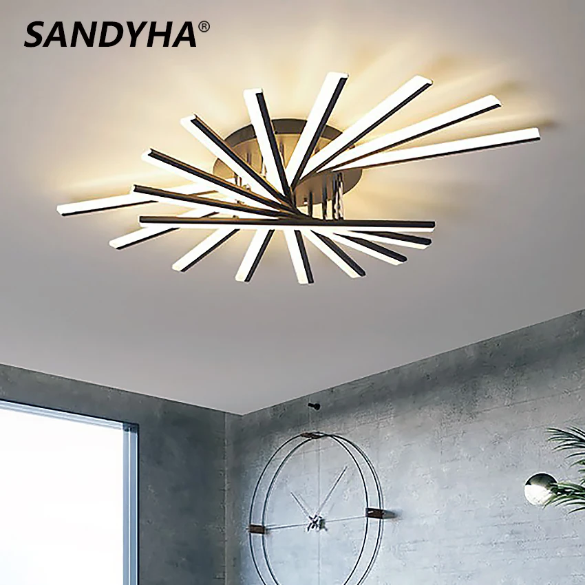 

SANDYHA Modern Led Ceiling Lamp Black Gold White Chandeliers Creative Dining Room Bedroom Indoor Adorn Pendant Lighting Fixtures