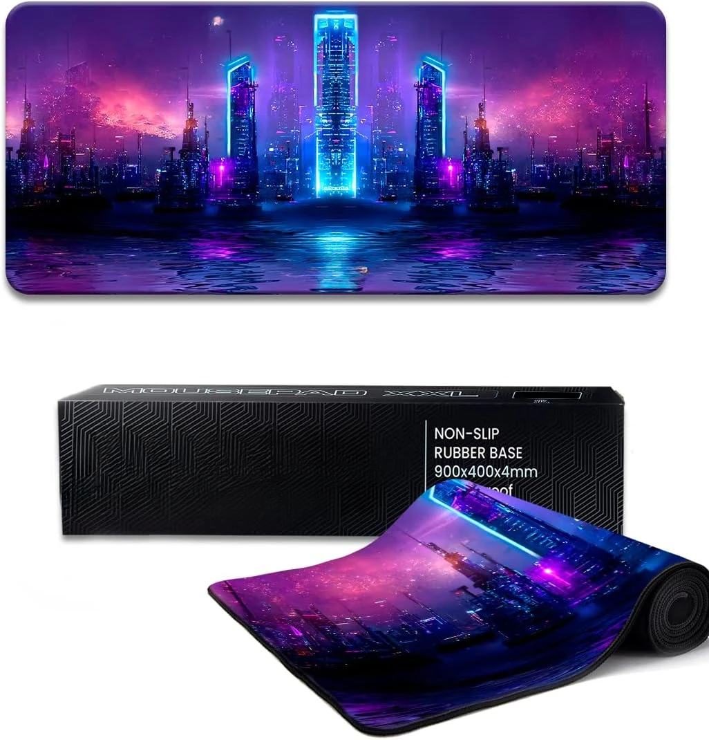 

Technology Style City Gaming Mouse Pad Gaming Mousepad with Stitched Edges Rubber Base 35.4x15.7 inch for Gaming Office Work