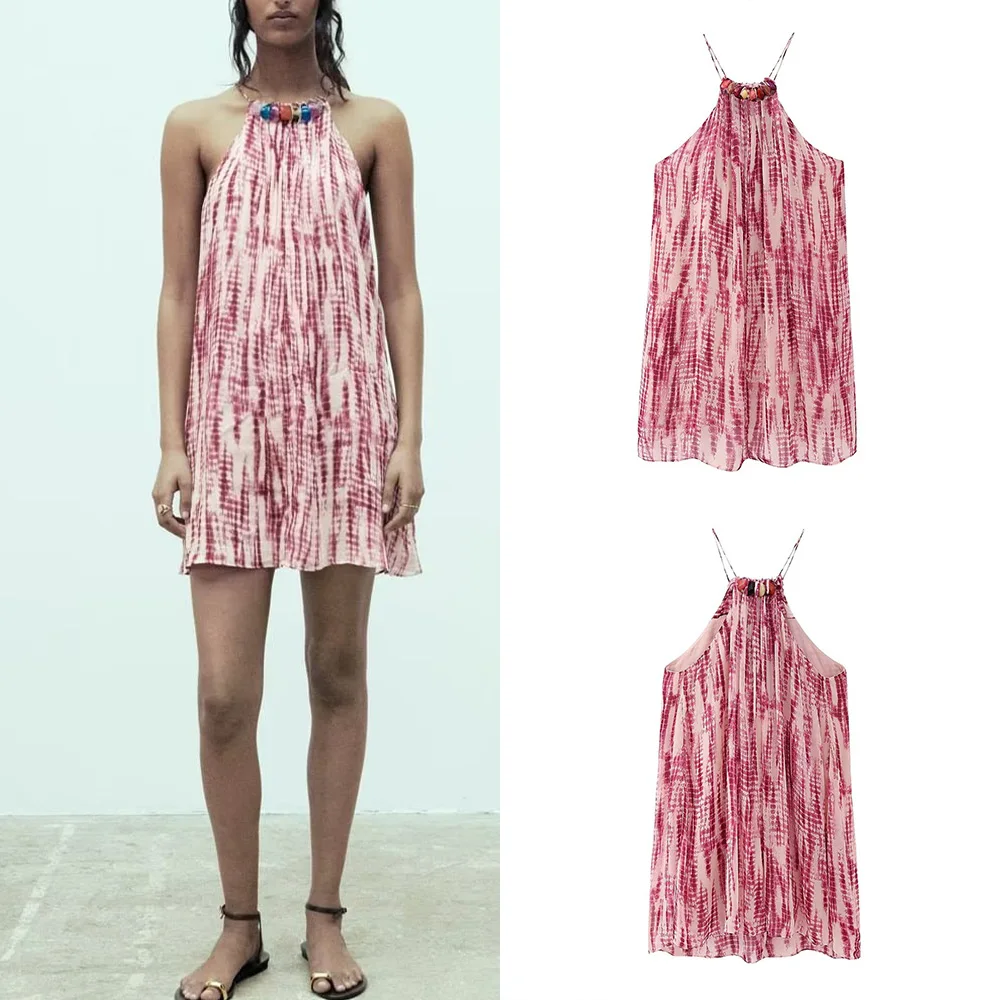 

PB&ZA spring/summer new women's fashion temperament chic stone encrusted tie-dye camisole dress 6895059