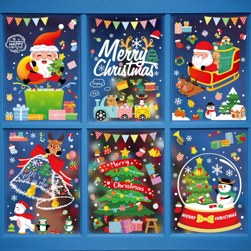 

1pc Christmas Decoration Window Stickers Santa Gifts Merry Christmas Mirror Sticker Xmas Tree Window Glass Sticker New Year 2023