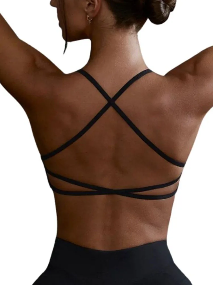 

2023 Beautiful Back Bra Sexy Hollow Sports Underwear With Pad Women Elastic Crop Top Outdoor Anti-Sweat Solid Bralette Top