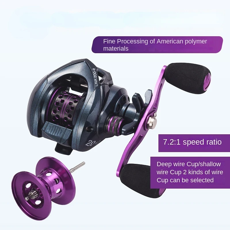 Purple Fishing Reel Carp Baitcasting Wheel 8kg Max Drag Ultra Light 7.2:1 Gear Ratio Saltwater Bass Fishing Casting Reel