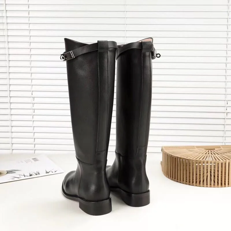 

High Quality Ladies Crocodile Print Knight Boots Fashion Metal Shark Lock Knee High Boots Sexy Mujer Zapatos Ladies Leathe Shoes