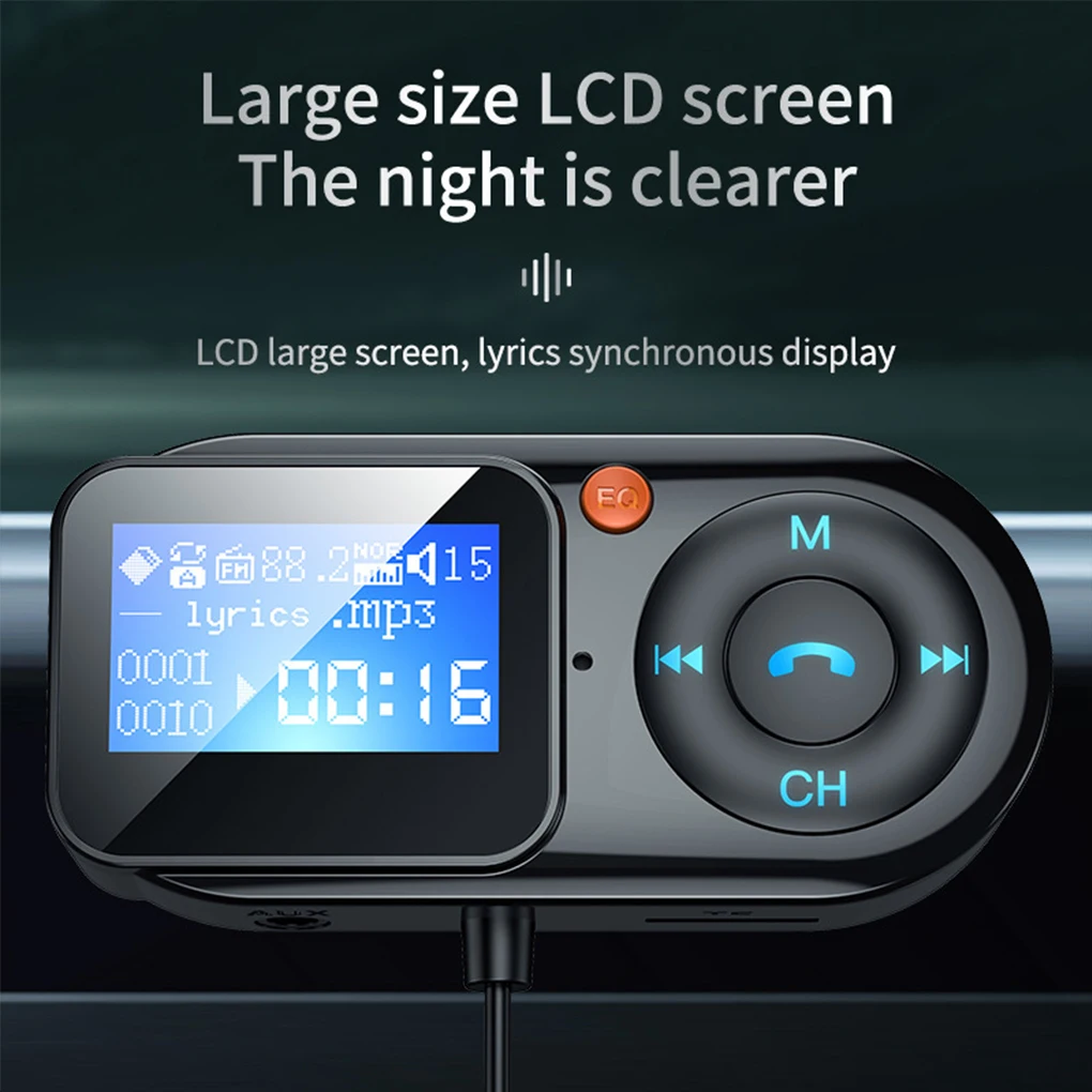 

Vehicle Audio Adapter Portable Bluetooth-compatible LED Screen Double USB Fast Charging Music Radio Transmitter Receiver