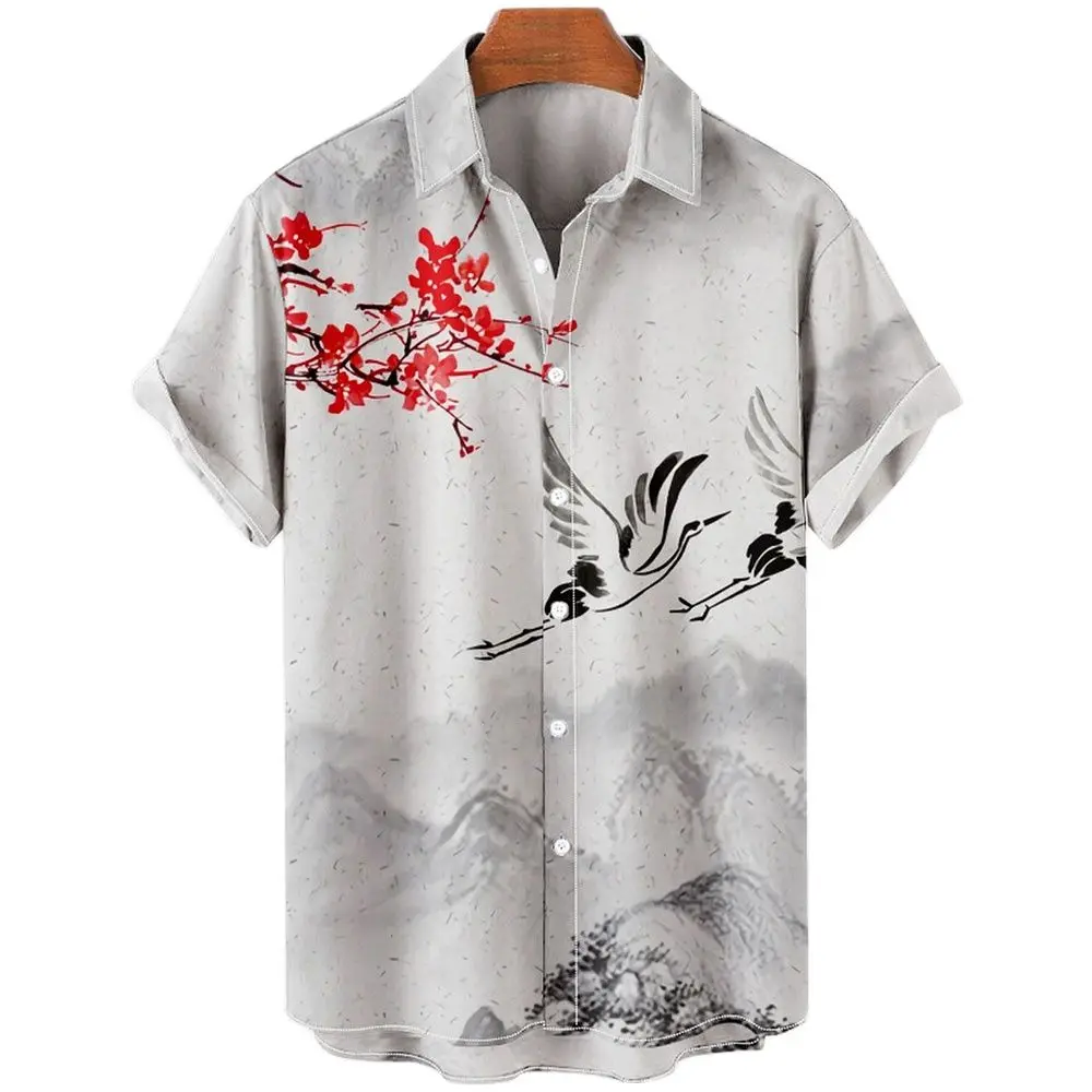 Summer Men's Flower Shirt Short-sleeved Chinese Shirt Men's Oversized Quick-drying Shirt T-shirt Men