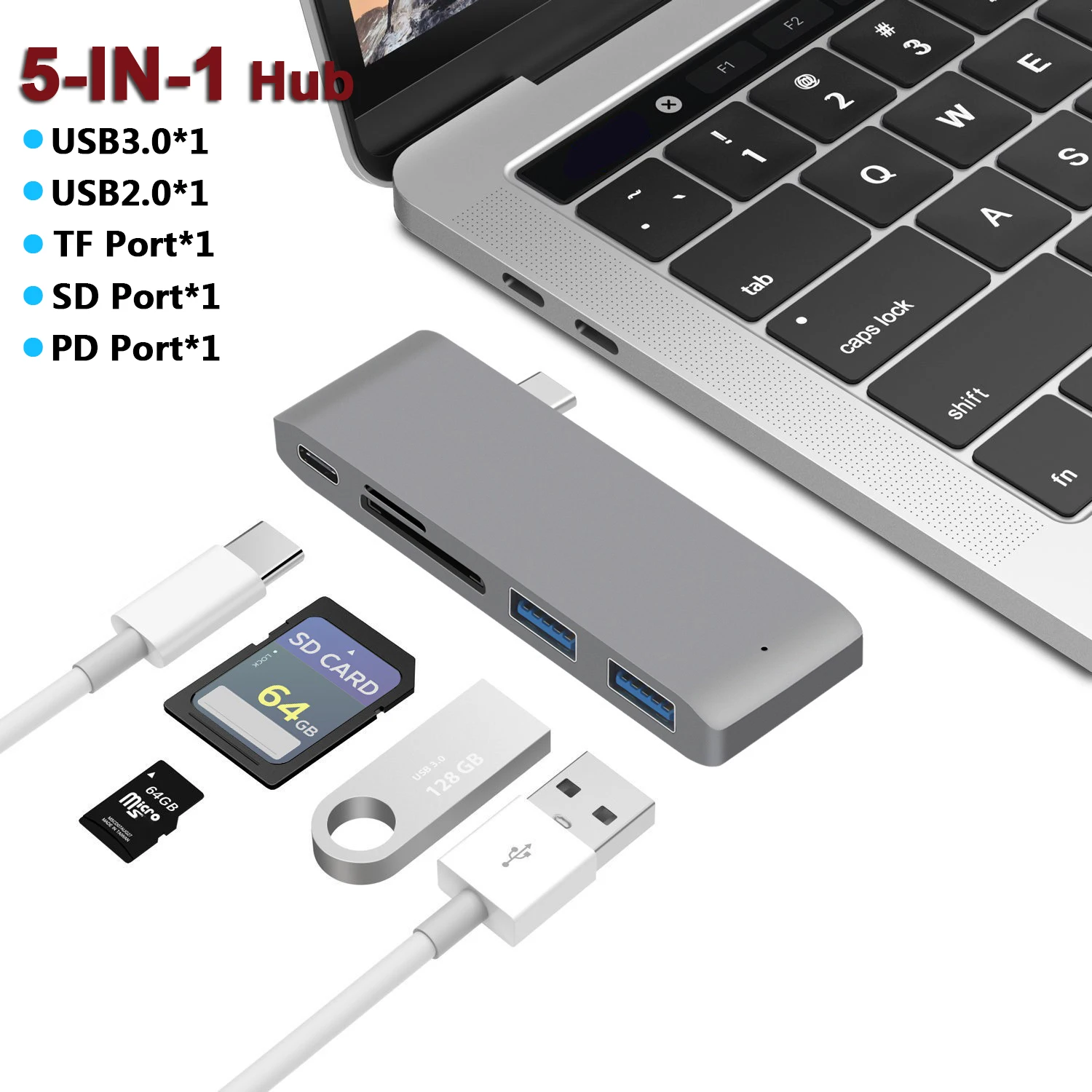 

USB-концентратор с портом USB Type-C, адаптер USB C на USB 3,0, USB 2,0, 60 Вт, PD, TF, SD-карты, слот для USB 3,0, OTG-адаптер для MacBook Pro, ПК, ноутбука