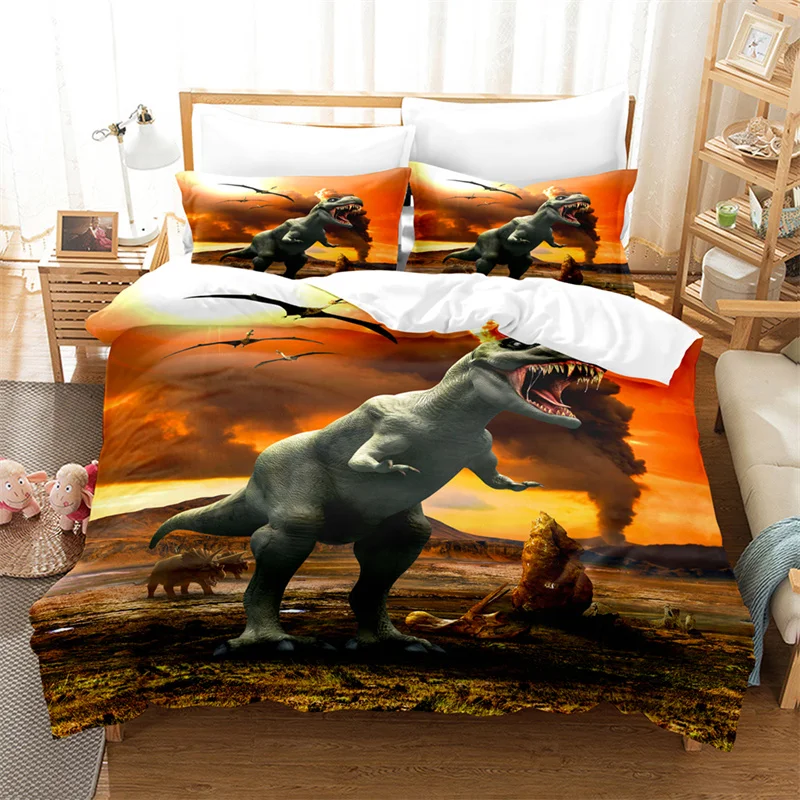 

Dinosaur Duvet Cover Jurassic Age Tyrannosaurus Rex Bedding Set Twin King For Kids Boys Room Microfiber 3D Print Comforter Cover