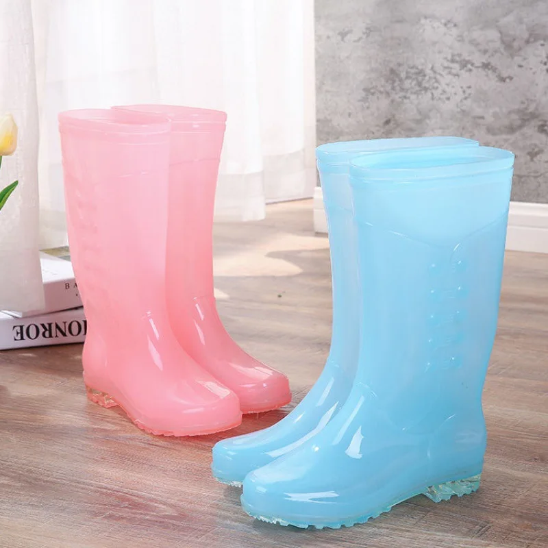 2022 New Rain Boots Women Transparent Rubber Shoes Candy Colors Fashion High Boots Outdoor Work Boots Waterproof Galoshes Women
