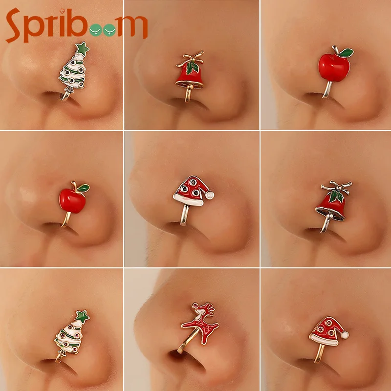 

Fake Nose Ring for Women Christmas Tree Bells Hat Fake Piercing Clip On Nose Lip Body Jewelry Gifts Cartilage Tragus Helix Hoop