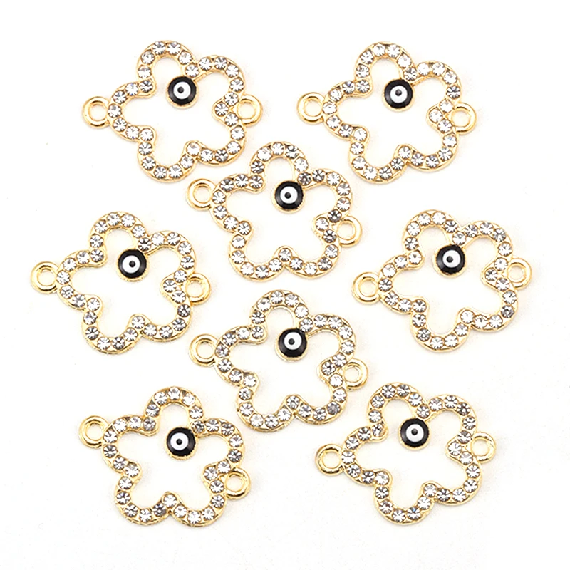 15Pcs 17*21MM New Fashion Flower With Evil Eye Charm Connector Delicate DIY Jewelry Bracelet Earrings Making Pendant Accessories