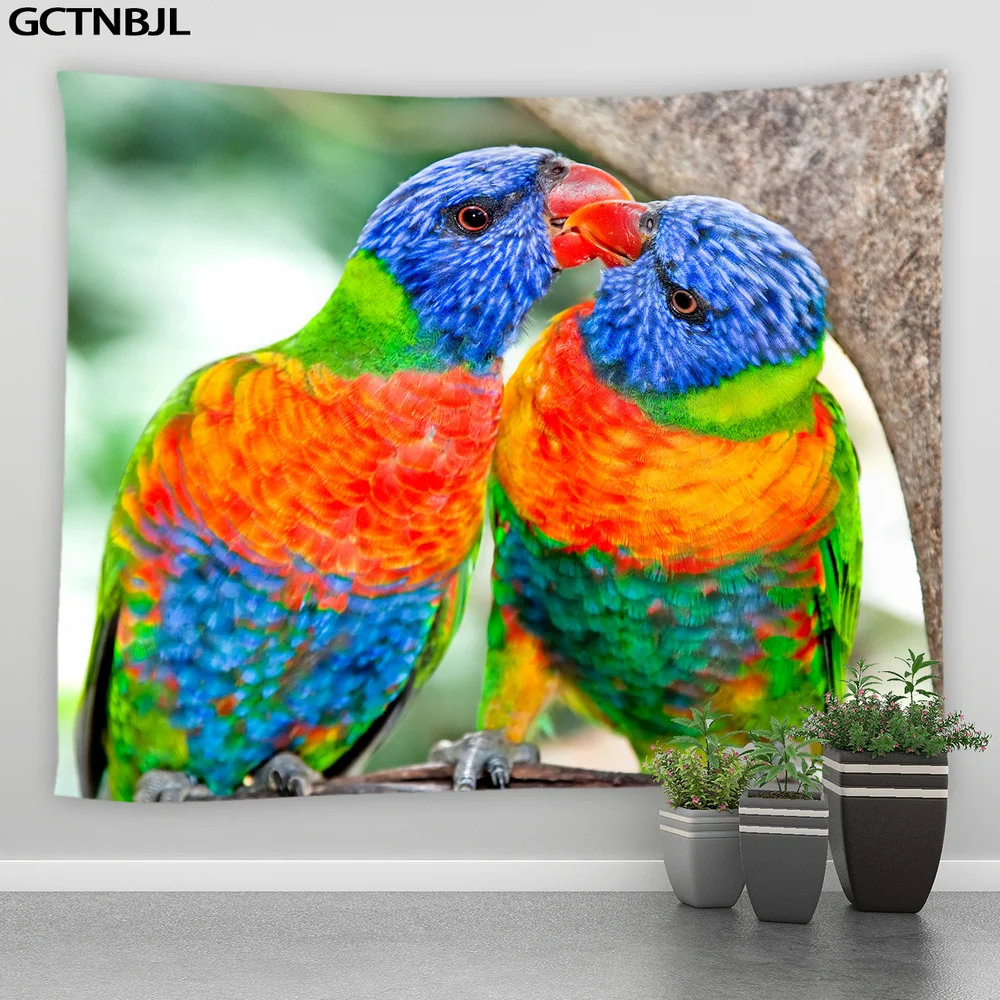 

Parrot Pattern Tapestry Wall Hanging Colorful Bird Natural Ocean Beach Sea Palm Tree Waterfall Scenery Wall Tapestry Home Decor