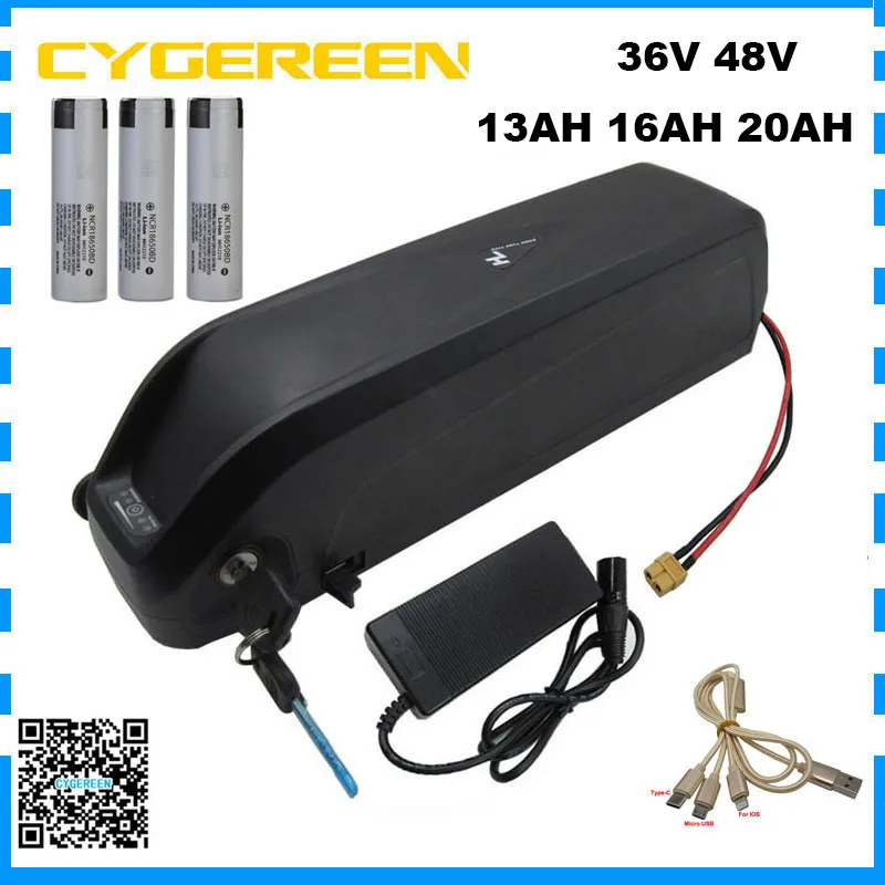 

500 Вт 36 в 20 Ач Hailong Нижняя трубка Аккумулятор 1000 Вт 36 В 48 в 13 Ач 16 Ач для электровелосипеда литиевая батарея с USB портом NCR18650BD Cell