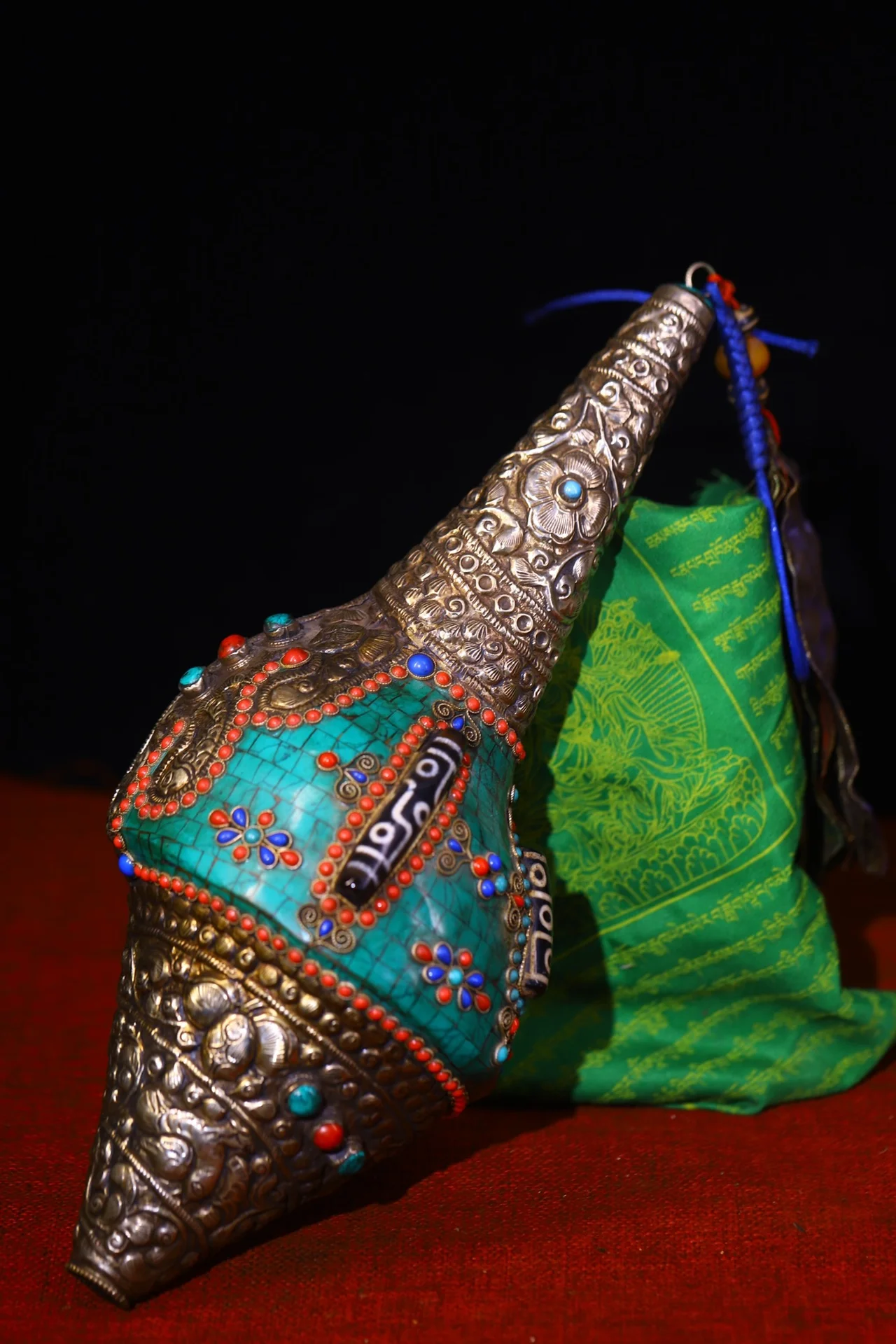 Коллекция тибетских храмов 13 дюймов старый натуральный раковины циннабар