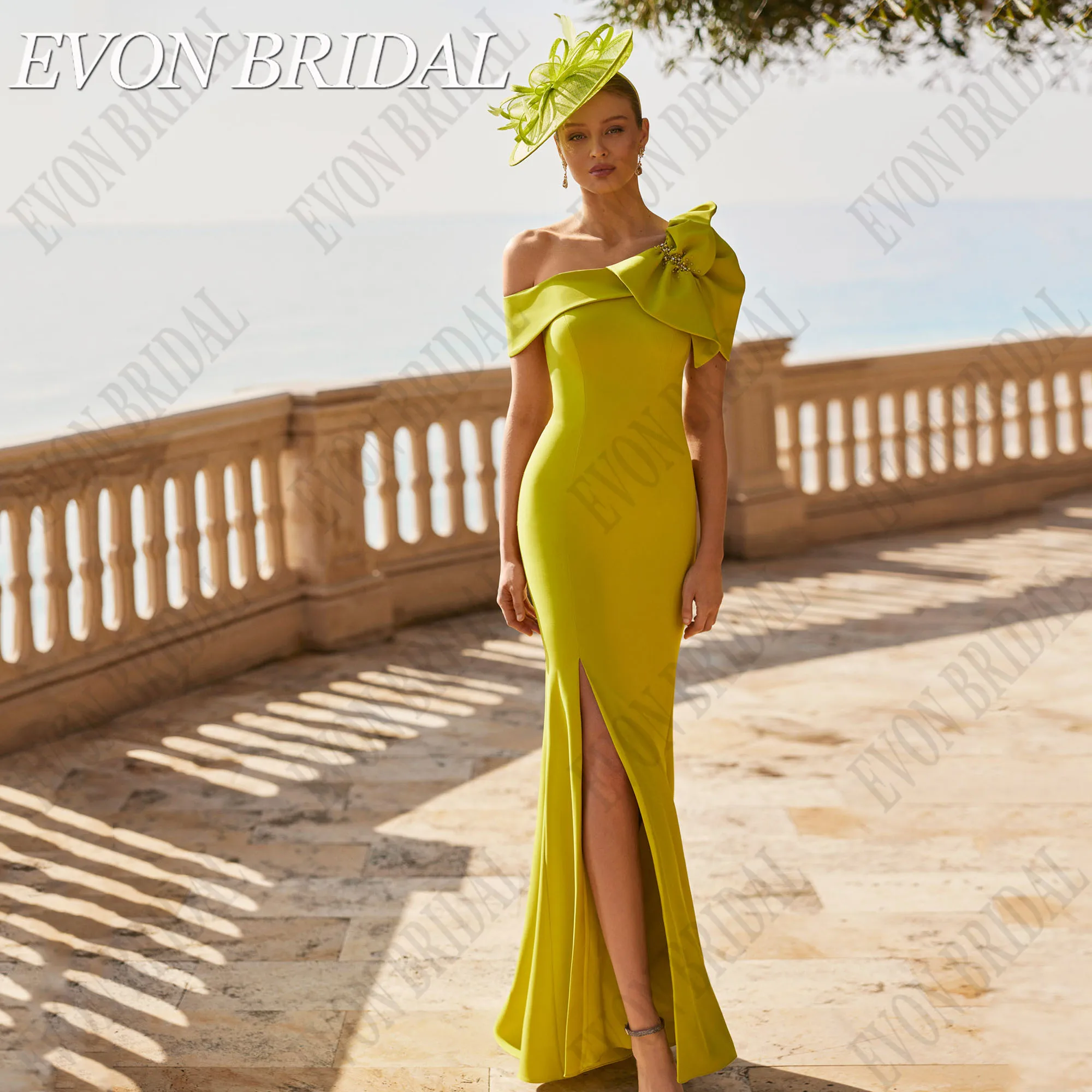 EVON Свадебные Элегантные платья на одно плечо для вечеринки Русалка С Боковым