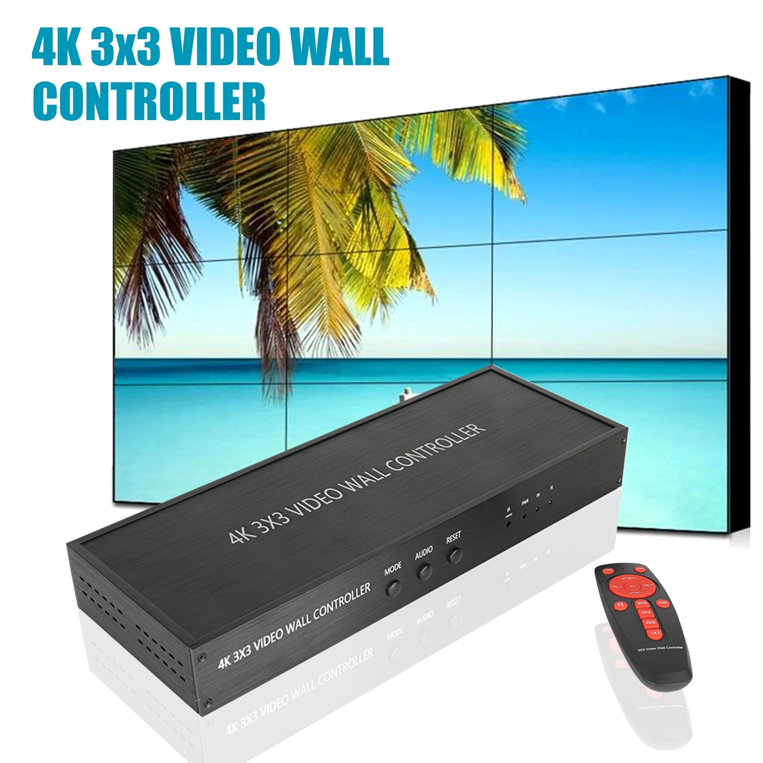4K 3x3 Video Wall Controller Screen Stitching Processor TV Splicer Box 3x2 2x2 3x1 1x3 2x3 4x2 2x4 1 In 9 Out 9 Channel Display