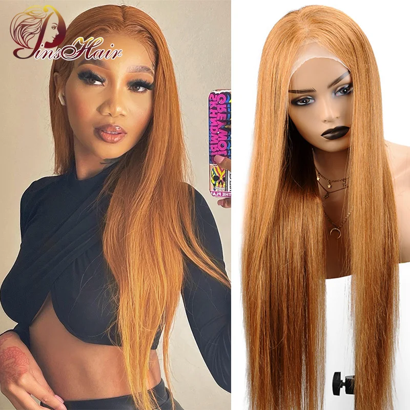 Honey Blonde Colored 13x4 Human Hair Lace Frontal Wig For Women Brazilian Ginger Straight Lace Front Human Hair Wigs Pre Plucked