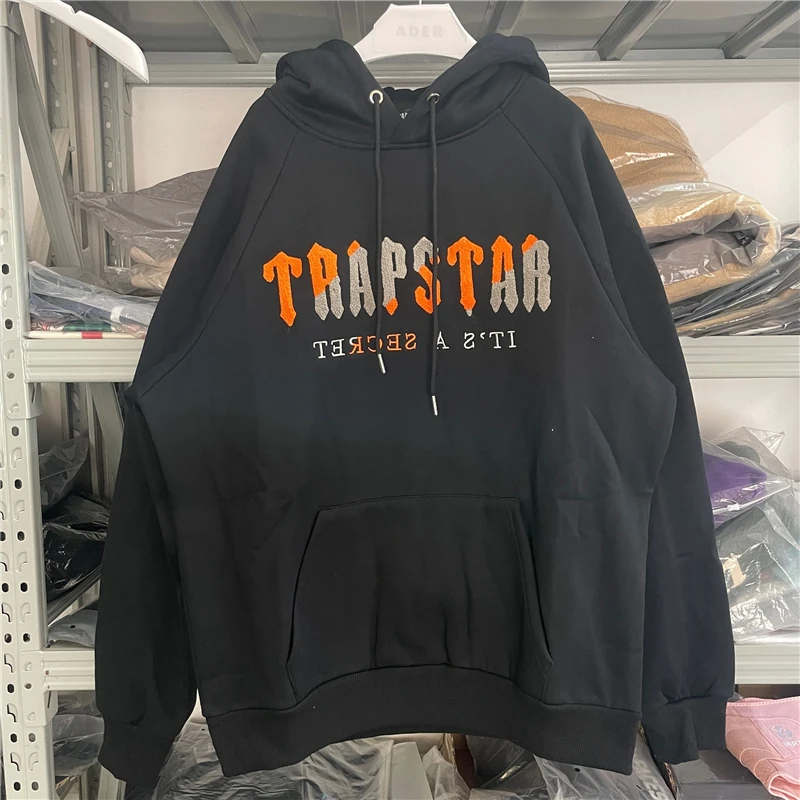 

Orange Gray Trapstar Towel Embroidery Logo Hooded Hoodie Black Fleece Set Men Women Top Version Streetwear Casual Pullovers