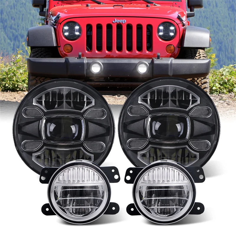

1 комплект 7-дюймовых ходовых огней + 4-дюймовые противотуманные автомобильные аксессуары ангельские глазки H4 светодиодная круглая фара для Jeep Wrangler JK 07-18