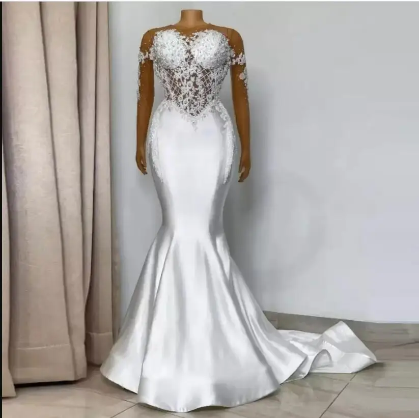 

Новинка кружевные свадебные платья-русалки с аппликацией свадебное платье со шлейфом винтажное платье с длинным рукавом