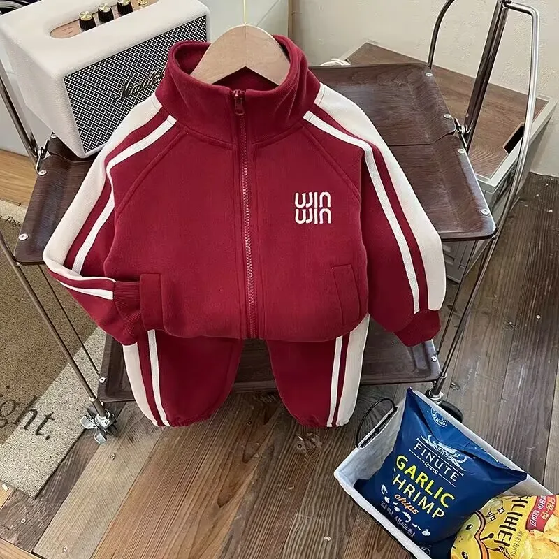 

Children's Clothing Set Spring and Autumn New Boys Girl Jacket Pants 2 Piece Set Baby Casual Sweater Stand Neck Cardigan Set