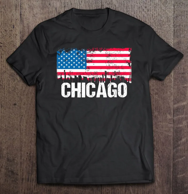 

Футболка мужская оверсайз с винтажным флагом США, очертаниями американского города, Чикаго, иллиноем