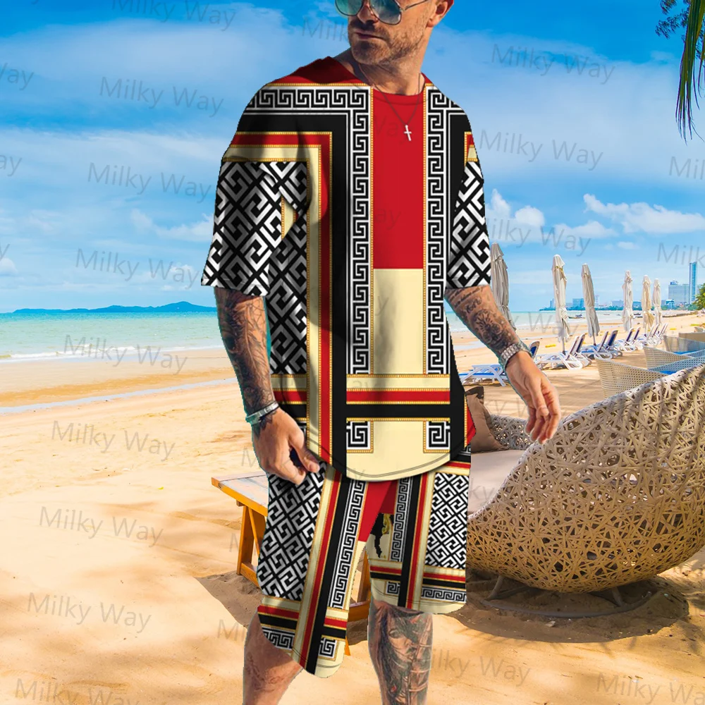 

Summer Men's Tracksuit Vertical Stripes Pattern T-Shirt Shorts Set Vintage Outfit Casual Suit Male Fashion Strtwear Clothing