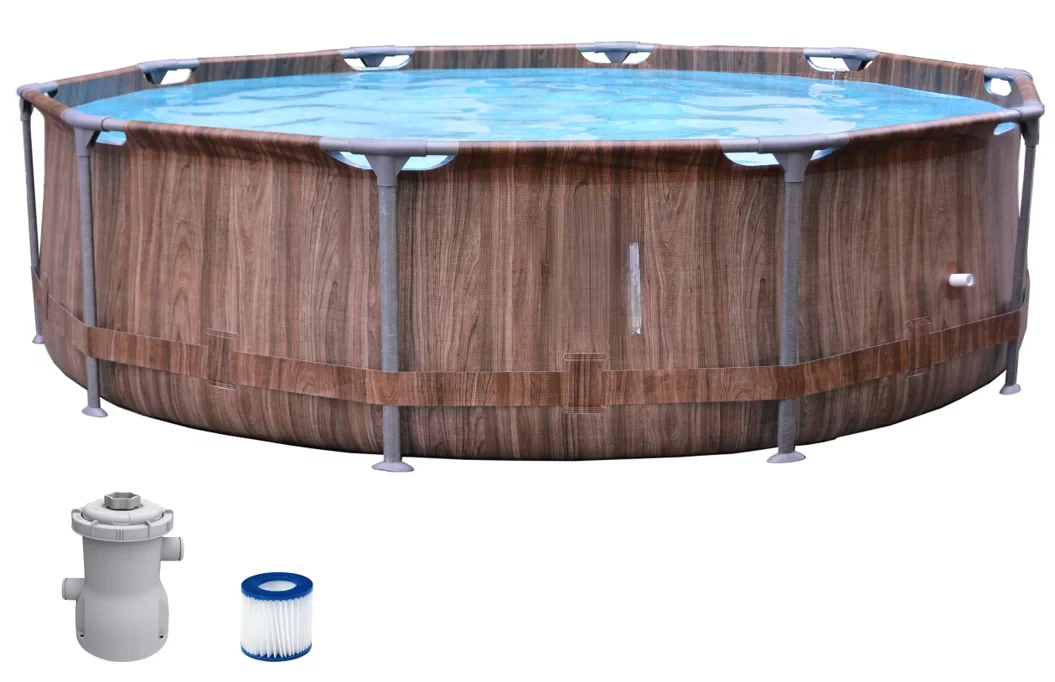 

x 30" Wood Pattern Premium Round Fiberglass Frame Above Ground Pool with Accessories