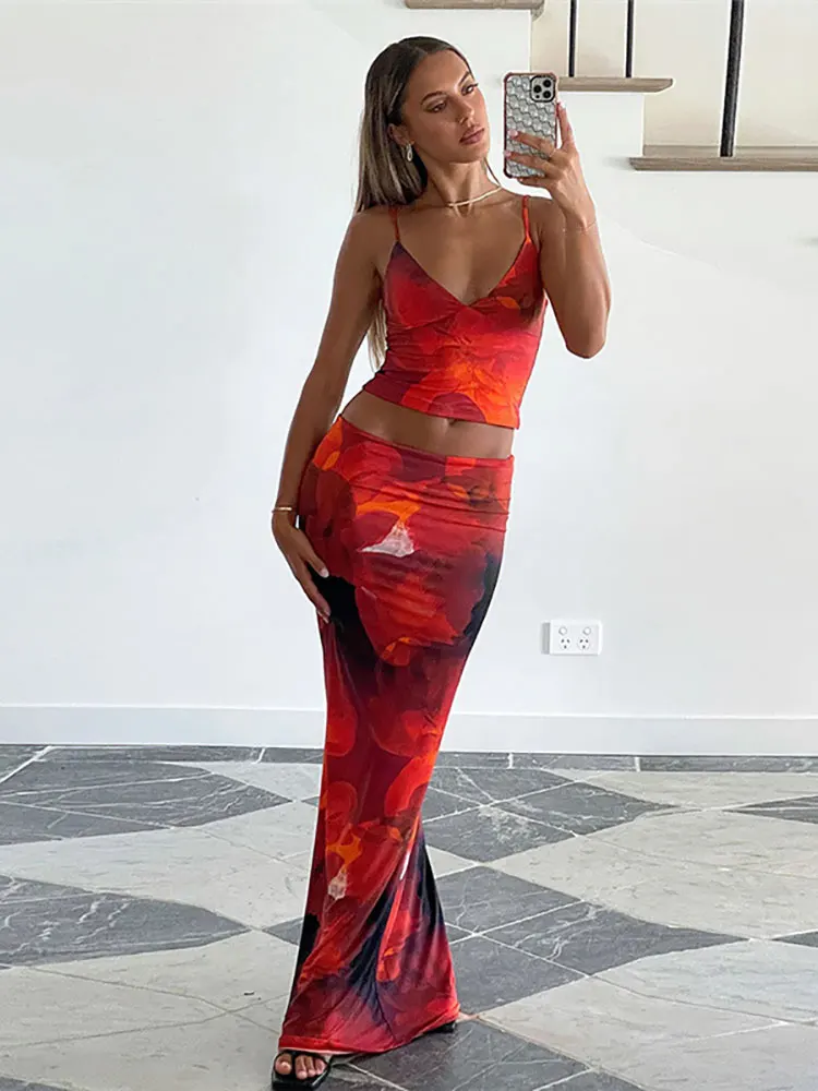 Женский комплект из топа и юбки GACVGA двух предметов с принтом в стиле Tie-Dye летняя