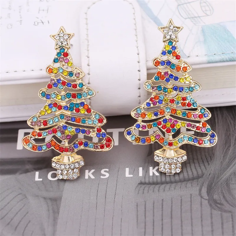 

European And American Creative Christmas Tree Series Holiday Ladies Jewelry Exaggerated Diamond Pentagram Earrings ER21Y0589