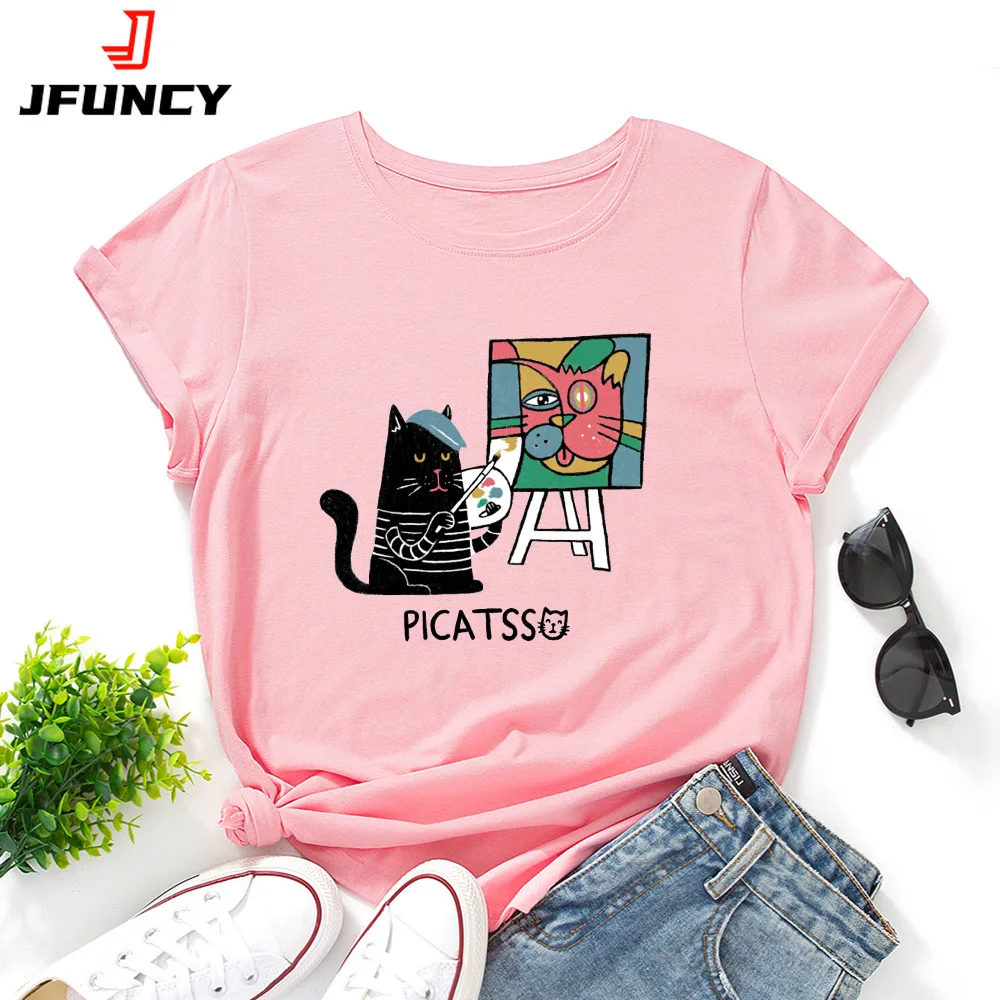 JFUNCY Oversized Short Sleeve T-shirt Women's Graphic T Shirt Fashion  Women Top Summer Cotton Harajuku Woman Clothes