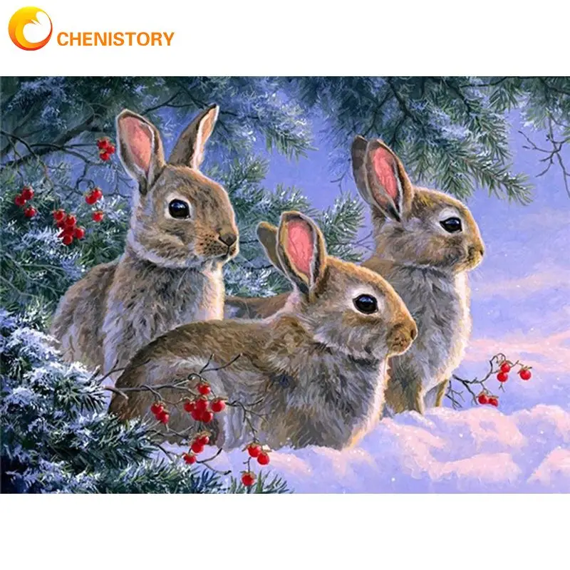 

CHENISTORY Modern Painting By Numbers Rabbit Horse In Winter Decorative Paintings Gift For Adults Handicrafts Coloring By Number