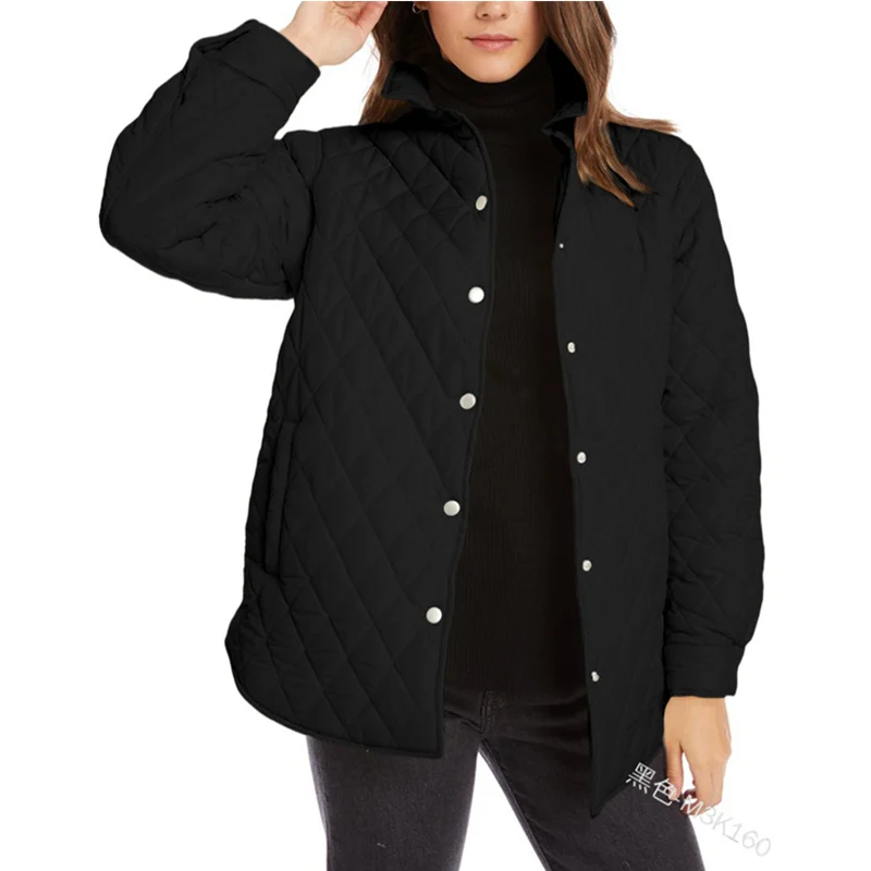 

Fashion Casual Thin Parka Women Autumn Winter Long Sleeve Turn Down Collar Single Breasted Coat Jacket Outwear