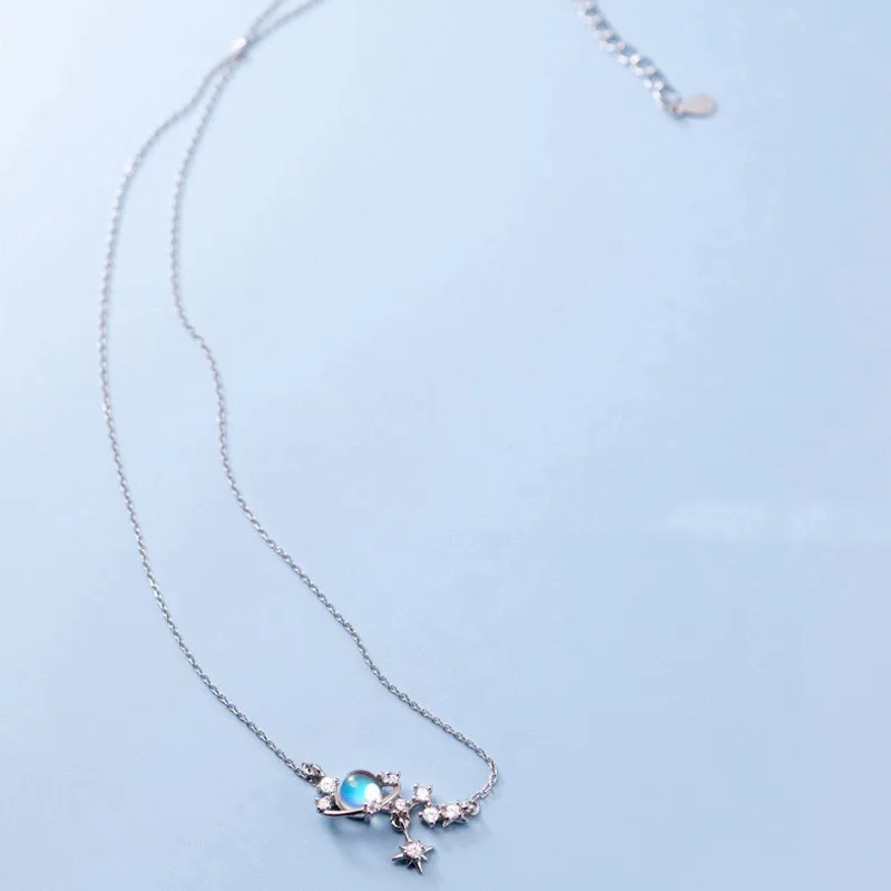 

INS Fantasy Universe Planet Star Moonstone Necklace Big Dipper Aurora Hexagram Pendant Clavicle Chain Constellation For Female