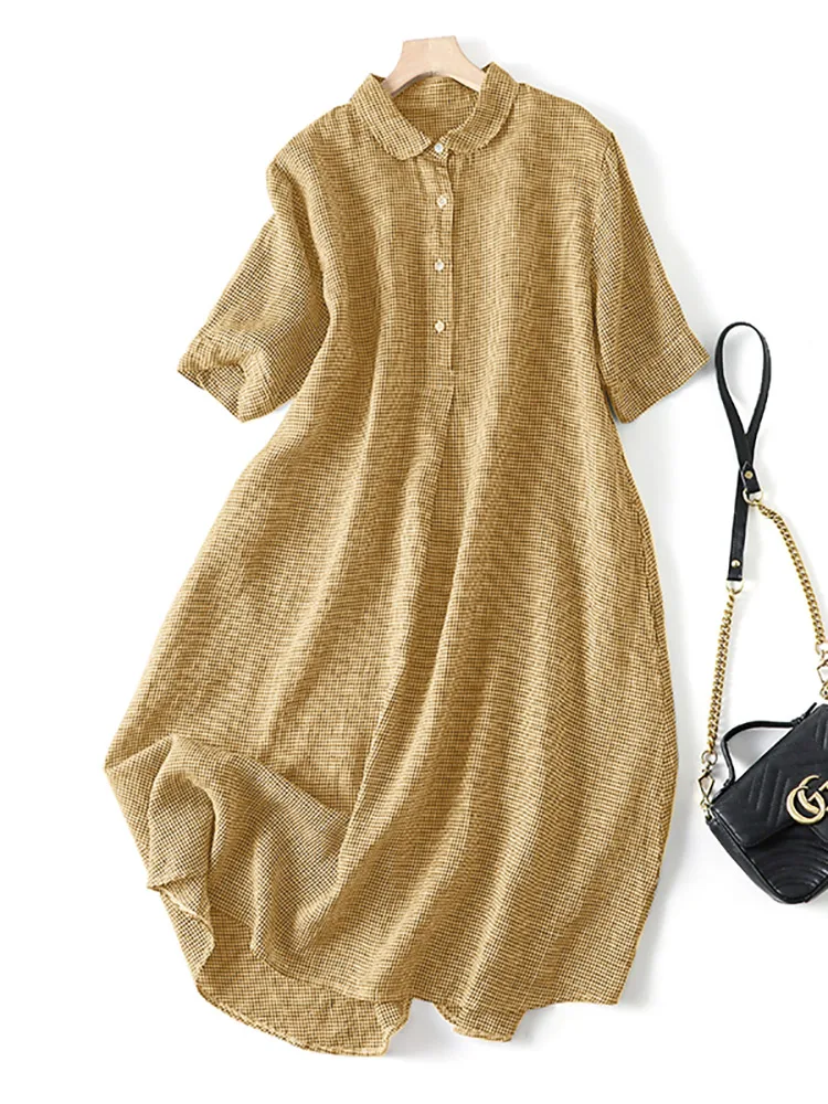 

Платье ZANZEA женское длинное с коротким рукавом, повседневный свободный клетчатый сарафан с воротником с лацканами, элегантная верхняя одежд...